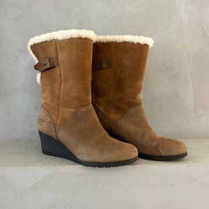UGG Edelina Boot Brown Suede Waterproof Size 10